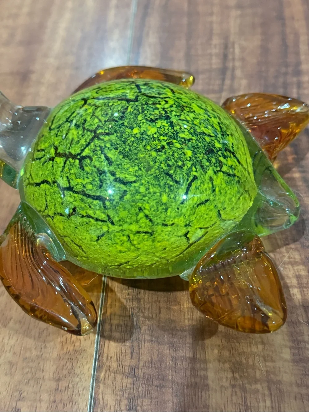 Glass Turtle Figurine - Green and Amber Decorative Accent